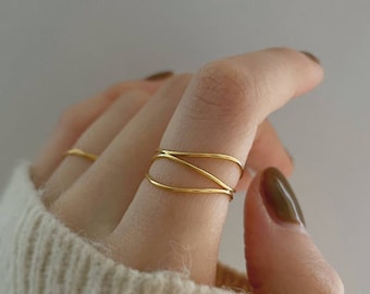 Dünner Multi-Band-Goldring, zierlicher gewickelter Ring, Spiralring, zierlicher Goldring, Geschenk für sie, 5A