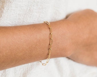 Link chain bracelet, paperclip chain bracelet, 14k gold plated gold chain, minimalist link chain bracelet, Bridesmaid Gift