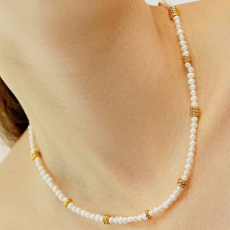 Delicate Freshwater Pearl Necklace, Pearl choker necklace, White Pearl Necklace , Modern Pearl Choker Necklace image 8