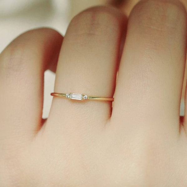 Thin CZ Stone Gold Ring, Stacking Gold ring, Dainty CZ Stone Ring, Gift for her
