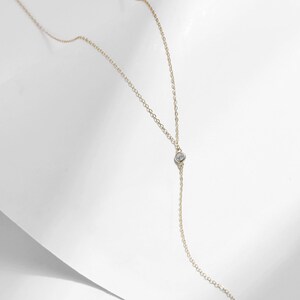 Collier lariat en or 14 carats délicat, collier en Y en argent sterling avec pierre CZ, collier long en or délicat, collier de mariée délicat image 6