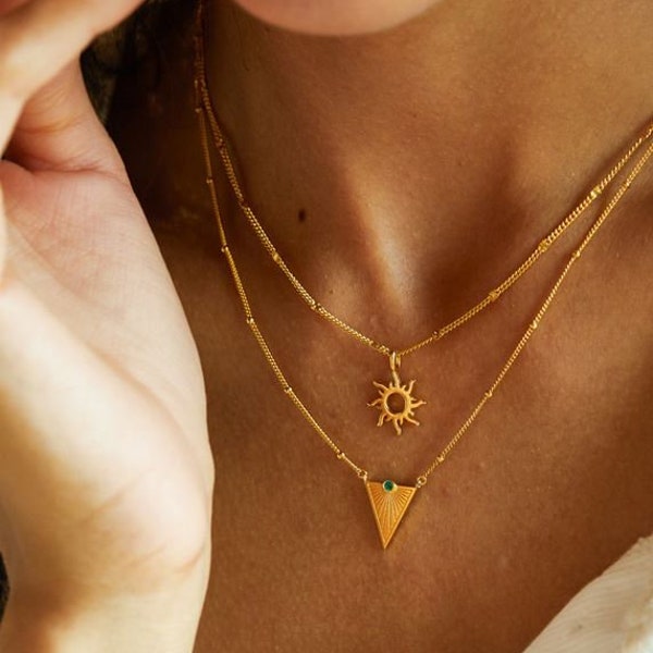 Gold Dreieck Halskette, Gold Anhänger Halskette, Geschenk für sie, 1B