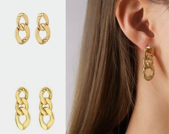Gold link chain earrings, Gold Chain link earrings, Bridesmaid Gift, 3A