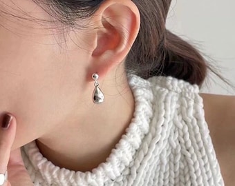 Boucles d'oreilles pendantes en argent, pendantes et pendantes minimalistes, gros clous en forme de larme, grosses boucles d'oreilles, grosses boucles d'oreilles légères, 5B