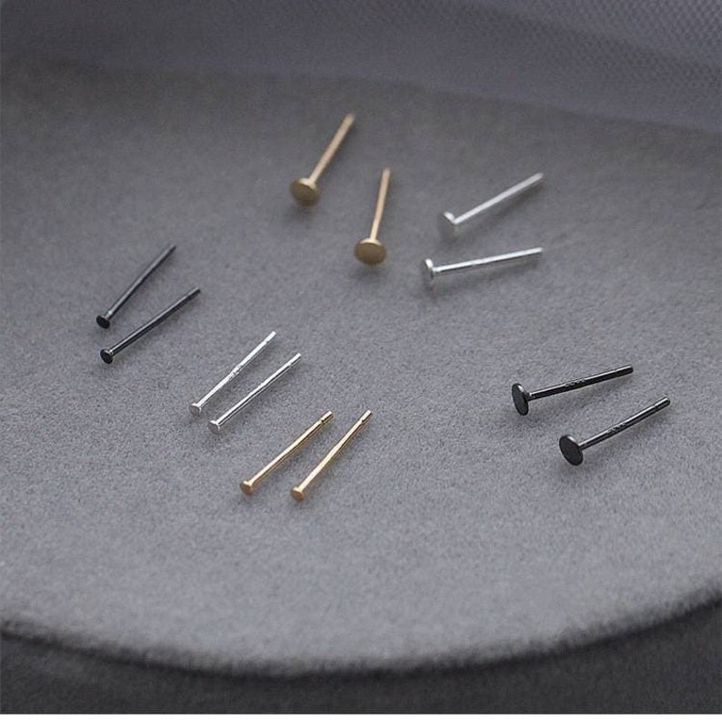 Tiny Flat Round Studs earrings, Light sterling Silver studs, sleep in small Stud Earring, Flat Round Black Stud image 2