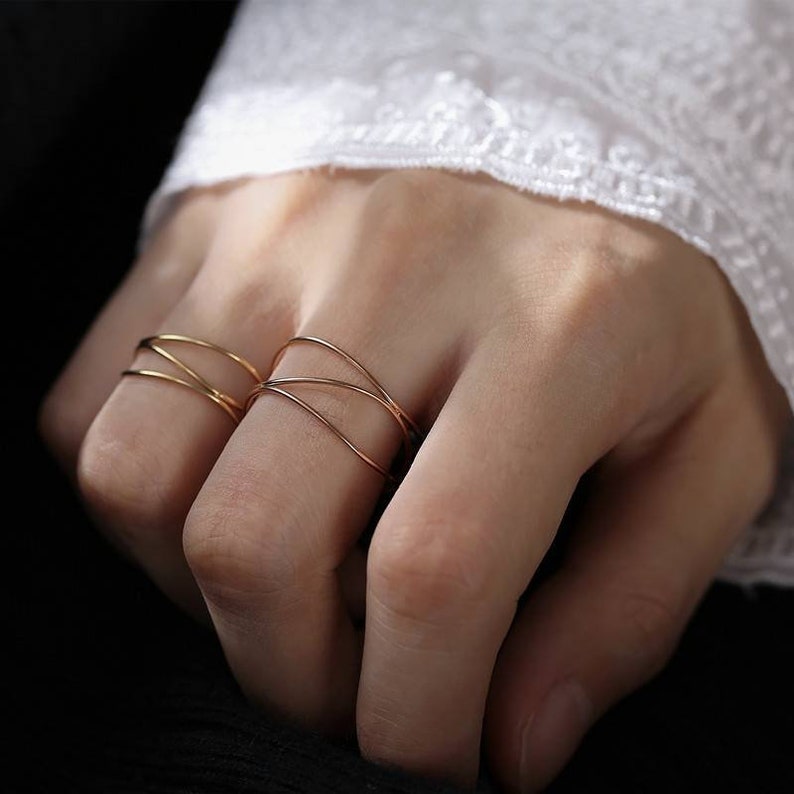 Dünner Multiband-Goldring, zierlicher gewickelter Ring, Spiralring, zierlicher Goldring, Geschenk für sie, 5A Bild 6