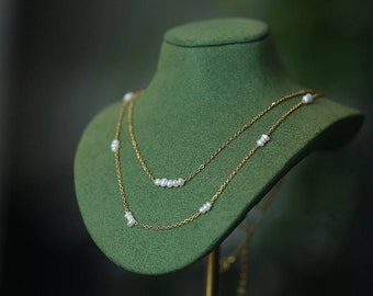 Petit collier de perles, petit collier de perles en or, collier de perles d'eau douce en or, collier de perles fines, cadeau pour elle