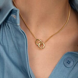 Interlock Necklace, Two Circles Necklace, Eternity Jewellery, Gold Intertwined Necklace, Jewellery Gift for her