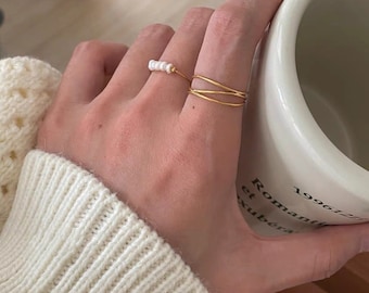 Dunne multi-band gouden ring, sierlijke verpakte ring, spiraalvormige ring, sierlijke gouden ring, cadeau voor haar, 5A