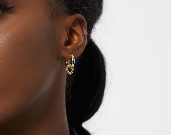 Double link Hoops Earrings, 18K Gold Brass Simple hoops, Dainty Interlink hoops Earring, Gift for her