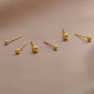 Ball Studs 925 Sterling Zilver, Tiny Gold Ball Studs, Sierlijke zwarte bal studs, eenvoudige zilveren stud oorbel, cadeau voor haar, kleine oorbel afbeelding 3