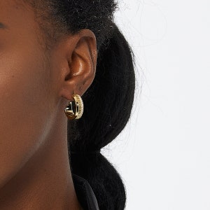 Dainty Double Layer Gold Hoop, Simple Gold Hoop, Delicate Pave Gold Hoop, Statement Earrings image 1