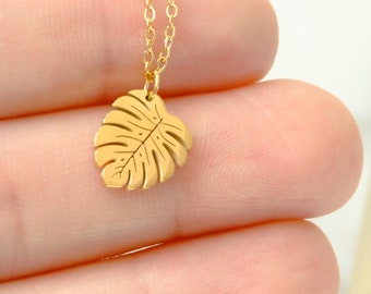 18K gold plated Leaf Necklace, Monstera Leaf Necklace, dainty gold necklace, Gold Houseplant Leaf Necklace, Bridesmaid Gift for Her