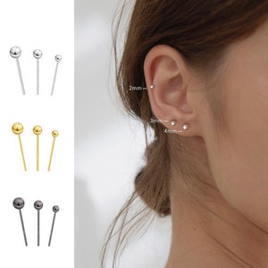 Ball Studs 925 Sterling Zilver, Tiny Gold Ball Studs, Sierlijke zwarte bal studs, eenvoudige zilveren stud oorbel, cadeau voor haar, kleine oorbel afbeelding 2