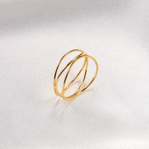 Dünner Multiband-Goldring, zierlicher gewickelter Ring, Spiralring, zierlicher Goldring, Geschenk für sie, 5A Bild 4