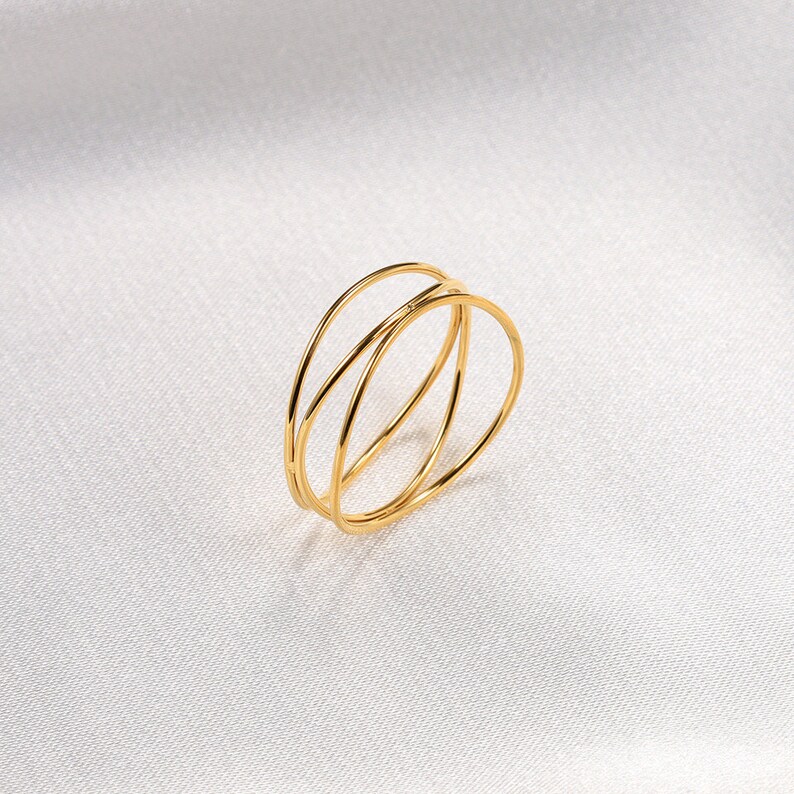 Dünner Multiband-Goldring, zierlicher gewickelter Ring, Spiralring, zierlicher Goldring, Geschenk für sie, 5A Bild 4