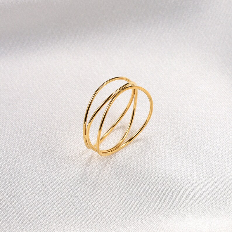 Dünner Multiband-Goldring, zierlicher gewickelter Ring, Spiralring, zierlicher Goldring, Geschenk für sie, 5A Bild 3