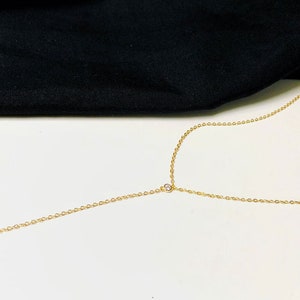 Dainty 14K Gold Lariat Necklace, Y Necklace Sterling Silver with CZ stone, Dainty Long Gold Necklace, Delicate Bridal necklace image 9