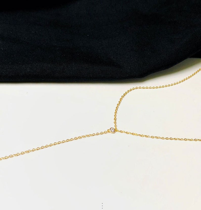 Dainty 14K Gold Lariat Necklace, Y Necklace Sterling Silver with CZ stone, Dainty Long Gold Necklace, Delicate Bridal necklace image 9