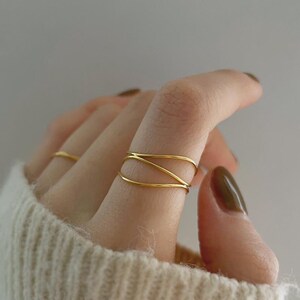 Dünner Multiband-Goldring, zierlicher gewickelter Ring, Spiralring, zierlicher Goldring, Geschenk für sie, 5A Bild 1