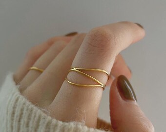 Dünner Multiband-Goldring, zierlicher gewickelter Ring, Spiralring, zierlicher Goldring, Geschenk für sie, 5A