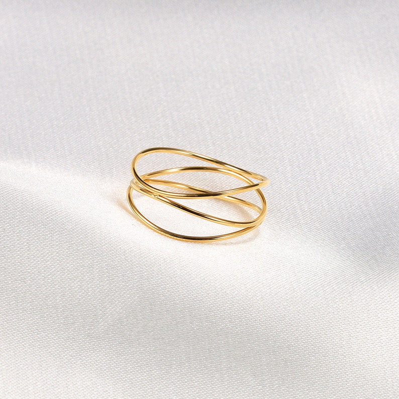 Dünner Multiband-Goldring, zierlicher gewickelter Ring, Spiralring, zierlicher Goldring, Geschenk für sie, 5A Bild 3