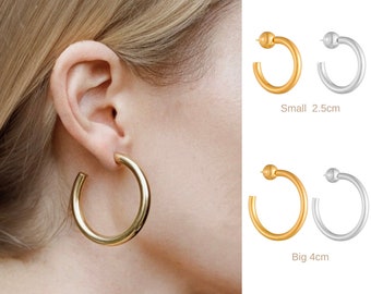 Medium Thick Gold Hoop Earring, Thick Silver Hoop Earrings, Classic Round Shape Hoop, Minimal Chic Silver Hoop, Gift for her