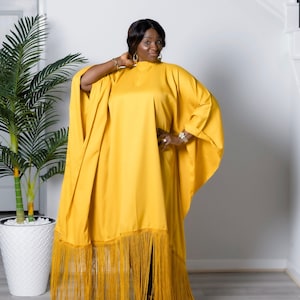 Fringe Bubu Dress| Fringe Dress| Silk Kaftan with Fringe| African Maxi Dress| African Dresses for women