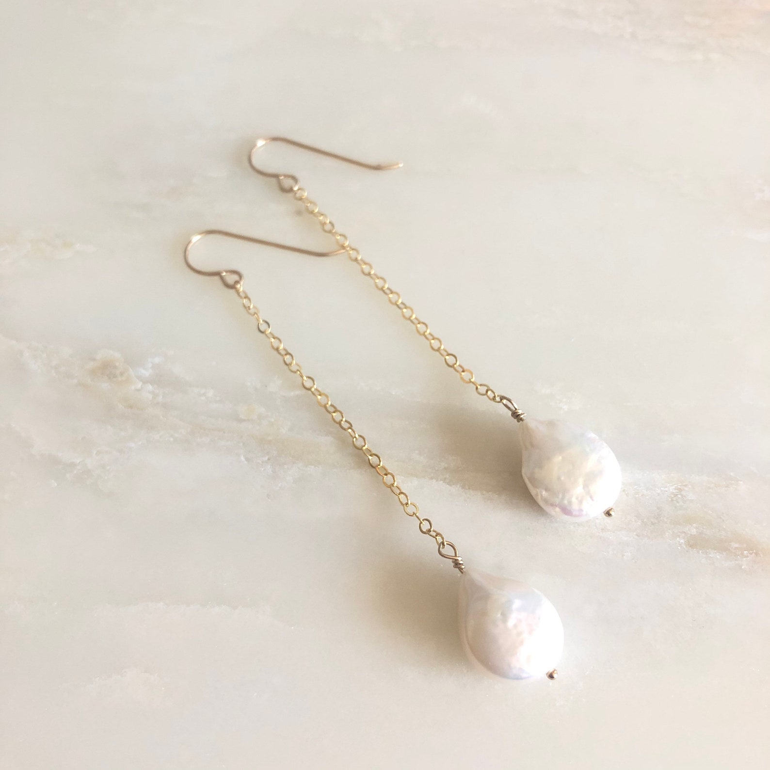 The Pearl drop chain dangle earrings 14k gold fill Etsy