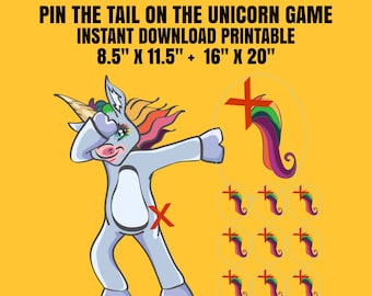 Pin the Tail on the Unicorn Tupfen Bunte druckbare Sofort-Download für Partyspiele, Home Fun, Kinderspiele, lustige Spiele