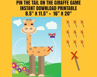 Pin the Tail on the Giraffe Printable Instant Download for Party Games, Home Fun, Kids Games, Funny Games