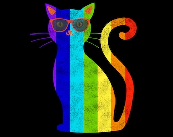 LGBT Katze Lustige Retro Regenbogen Katze Sonnenbrille PNG Datei Digital Download Datei kommerzielle Nutzung Transparent Hintergrund