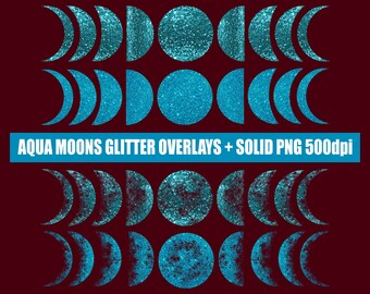 Aqua Moon Phasen Overlays und Solid Glitter png Downloads für kommerzielle Nutzung