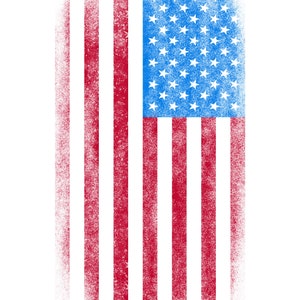 Puede incluir: Una bandera estadounidense desgastada con rayas rojas y blancas y un campo azul de estrellas.