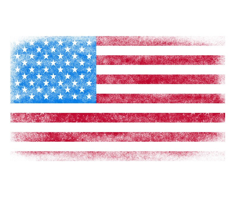 Puede incluir: Una bandera estadounidense de estilo vintage y desgastada, con rayas rojas y blancas y un campo azul de estrellas.