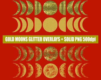 Gold MondPhasen Overlays und Solid Glitter png Downloads für kommerzielle Nutzung