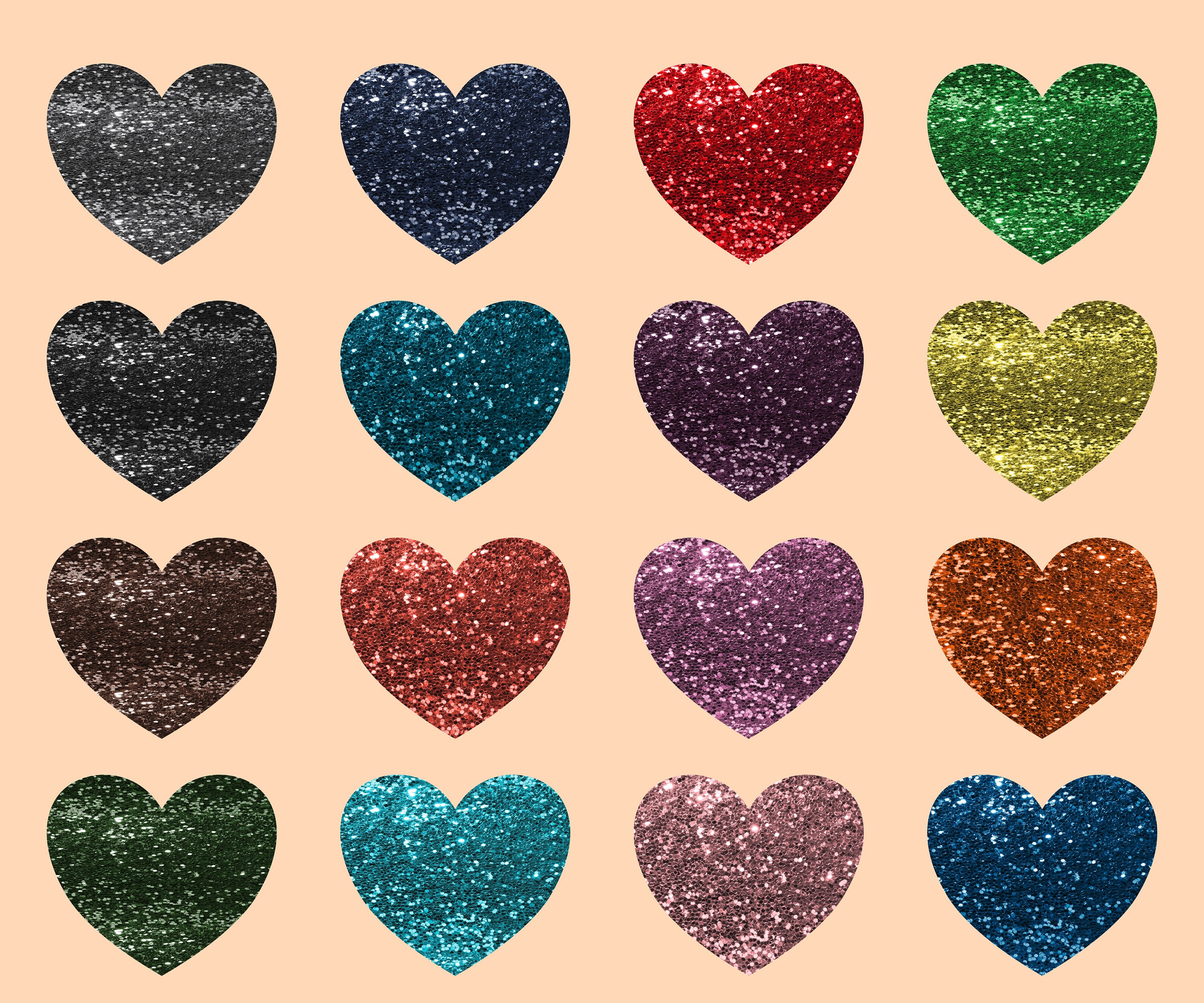 Hearts Overlays and Solid Hearts Set Glitter Png Downloads for Etsy UK