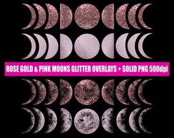 Rose Gold & Pink Moon Phasen Overlays und Solid Glitter png Downloads für kommerzielle Nutzung
