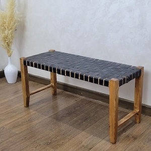 Moroccan wooden bench, Handmade storage bench, shoe bench, entryway bench,boho bench, Natural stool, moroccan decor.