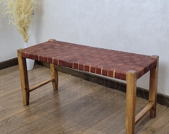 Handmade Moroccan Wooden Bench: Boho Entryway Shoe Storage