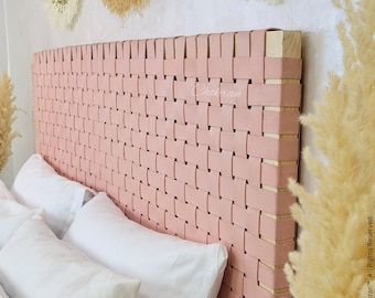 pink leather headboard, queen size headboard, king headboard , leather strap headboard, luxurious hanging bed Room , wood bedheadboard