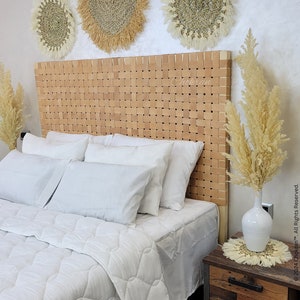 light tan leather headboard legs, queen size headboard, king headboard, woven leather headboard,luxurious hanging bed Room,wood bedheadboard