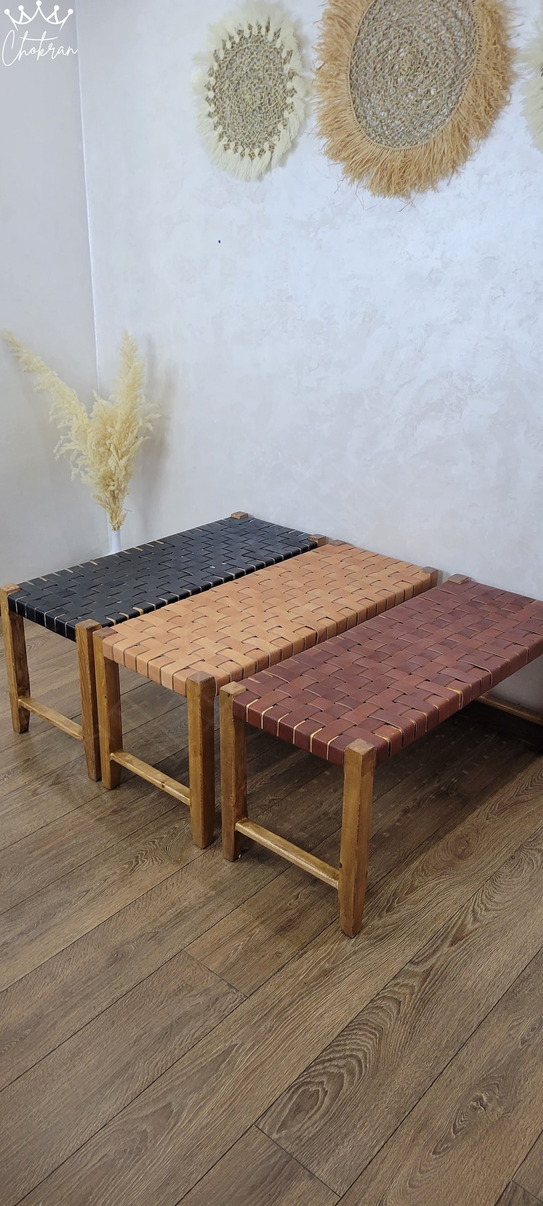 Handcrafted Leather Wood Bench: Rustic Elegant Seating - Etsy