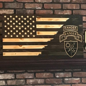 US Army Ranger Flag, Rustic Burnt Wood American Flag, Battalion Patch, Ranger Tab, Ranger Unit Crest , Army Ranger Burnt wood flag.