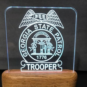 Georgia State Highway Patrol  Badge Acrylic lighted plaque. Police Badge, Personalized GA Trooper police Shield, Police Gift