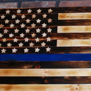 Thin Blue Line Flag, Wood Flag, Police