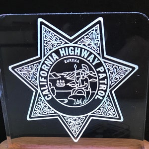 California Highway Patrol Badge Acrylic lighted plaque. Police Badge, Personalized California Highway Patrol Police Shield Lighted Plaque