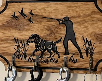 Labrador Hunting Leash Holder, Oak Wood Leash Holder, Hunting Dog Silhouette, Key Hook Storage