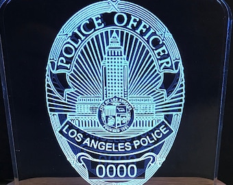 LAPD Badge Acrylic lighted plaque. Police Badge, Personalized Los Angeles Police Shield Lighted Plaque