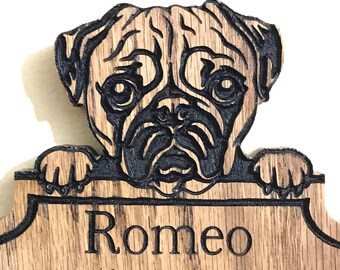 Personalized Pug Leash Holder,  Dog Leash Hanger, Wood Dog Leash Hanger, Dog Leash Storage, Hook